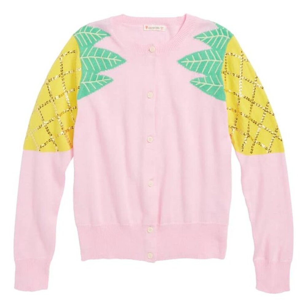 NWT J Crew crewcuts Pink Sequin Pineapple Cardigan Size 14